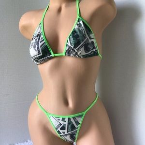 Money Print Thong Bikini